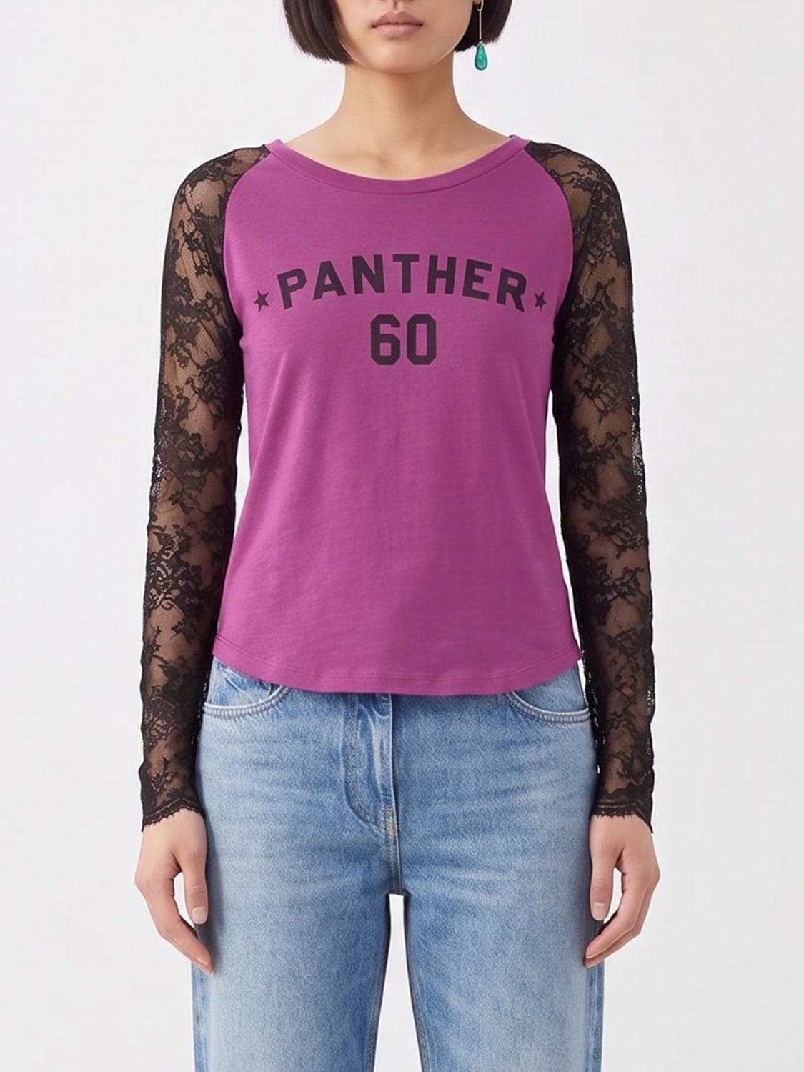 Valentino Garavani Long-Sleeve Cotton and Lace T-Shirt with Slogan