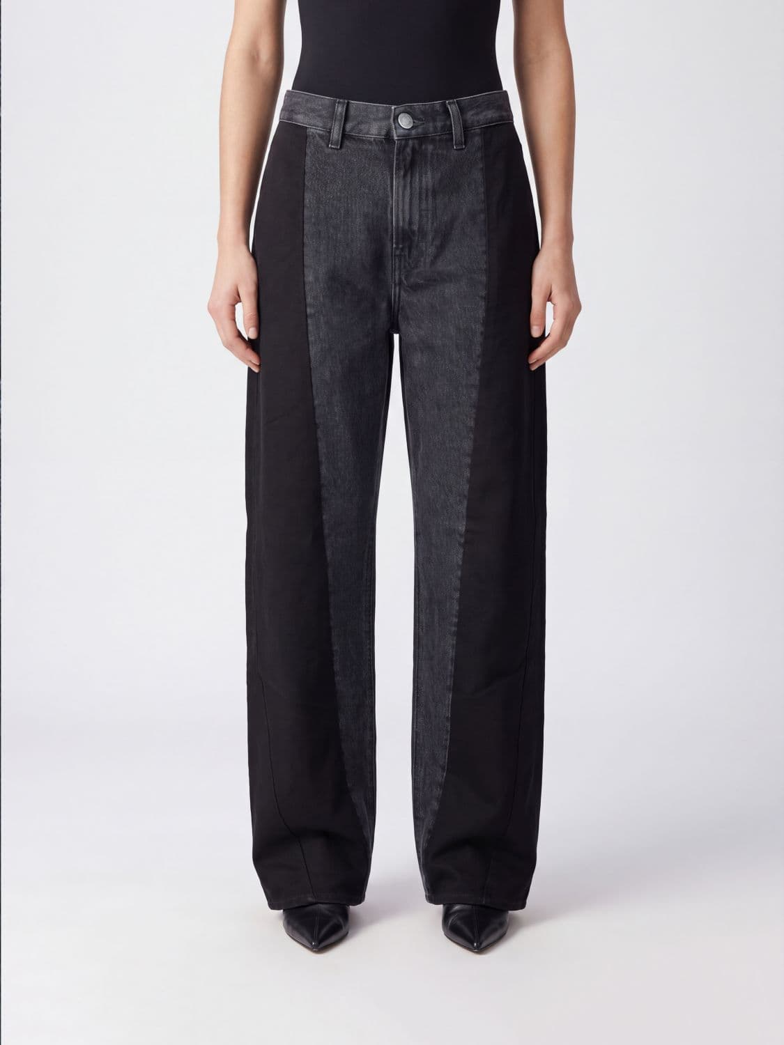 Haikure Clyde High-Waisted Wide-Leg Jeans in Cotton Denim with a Distressed and Bicolor Design