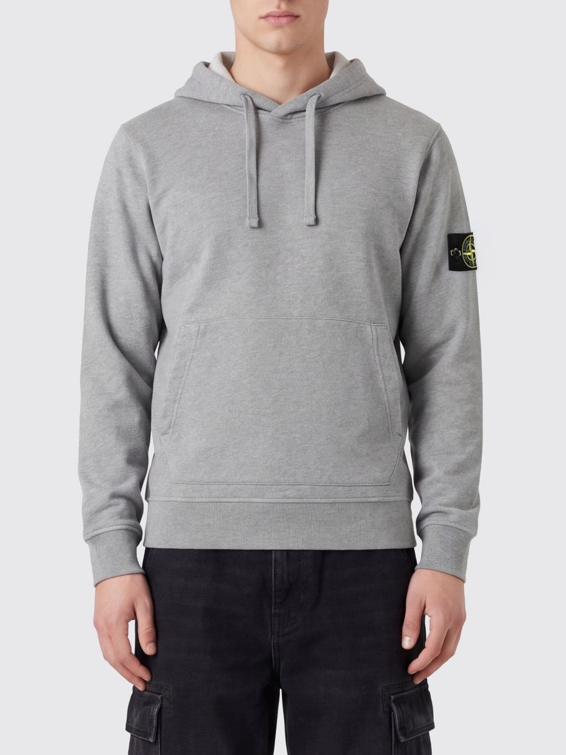 Stone Island Cotton Hoodie with Kangaroo Pocket and Compass Logo