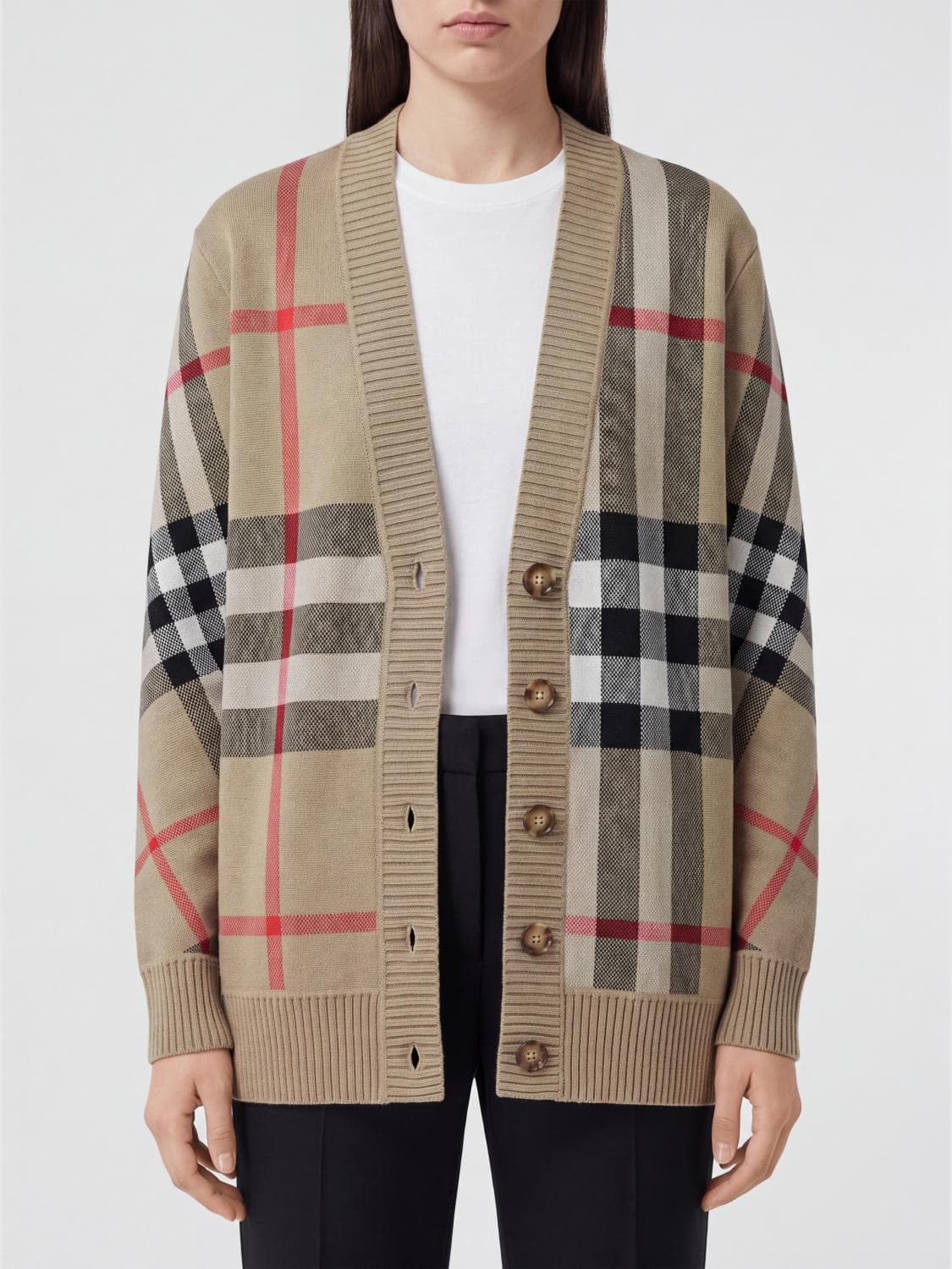 Burberry Vintage Check Merino Wool-Blend V-Neck Cardigan