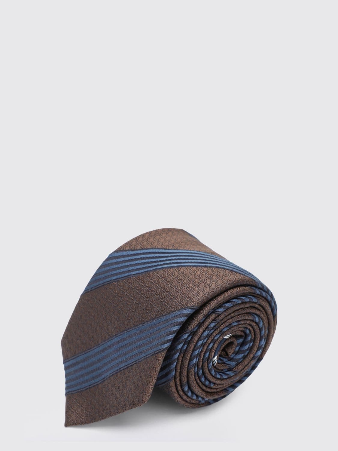 Ferragamo Gancini Tie in Pure Silk with a Striped Jacquard Pattern