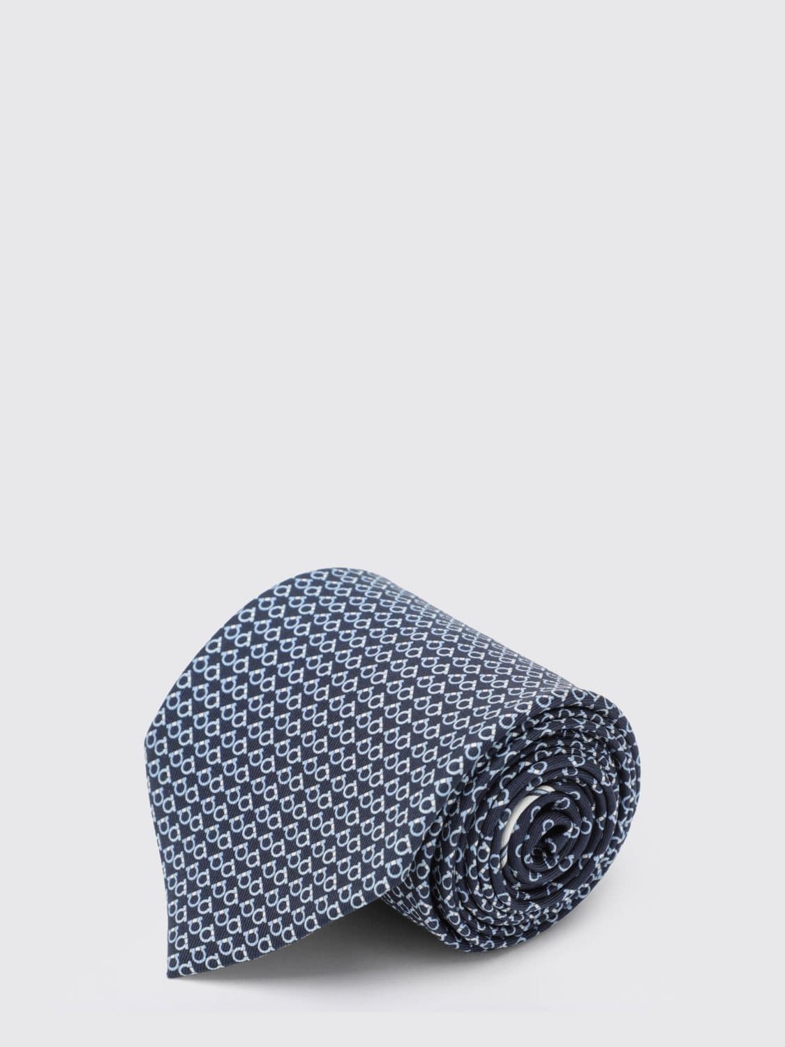 Ferragamo Gancini Tie in Pure Silk with All-Over Monogram Pattern