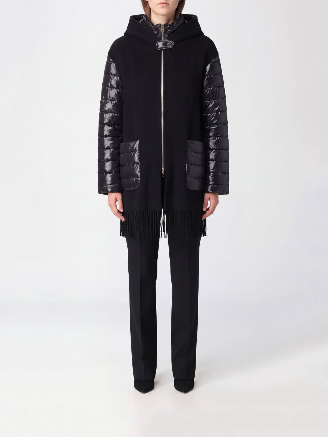 Herno Knee-Length Padded Wool and Cashmere Coat with Hood