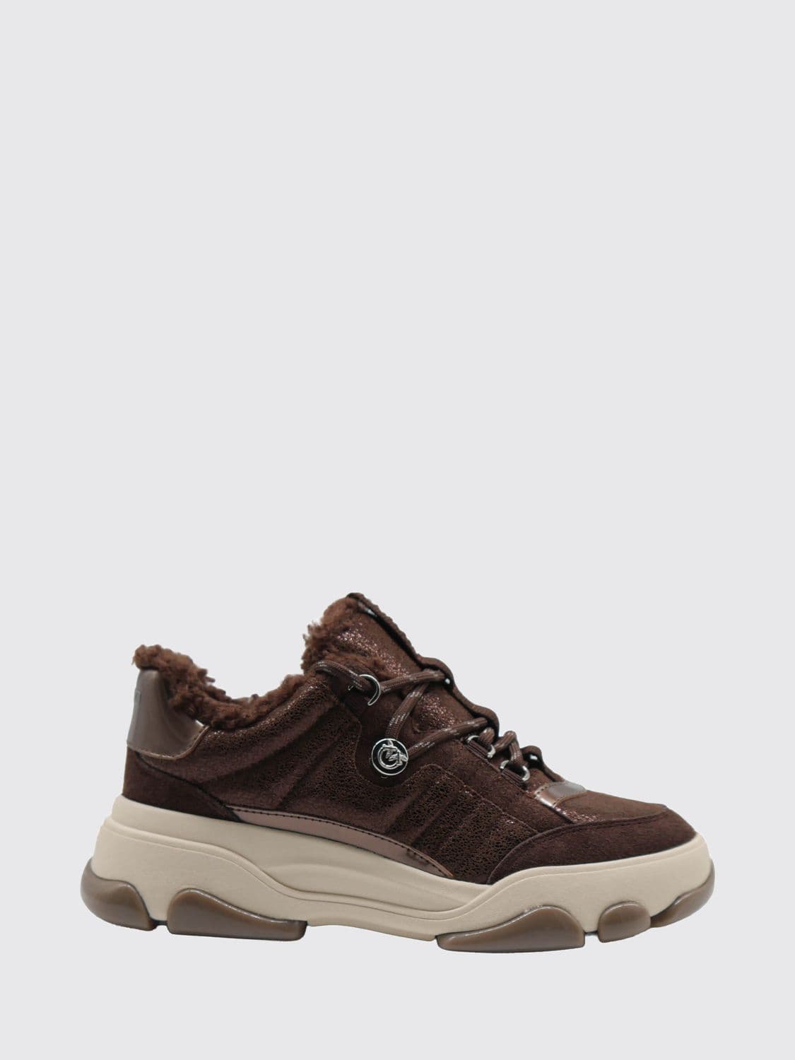 Pinko Athena Crackled-Effect Leather Sneakers with Soft Shearling Lining