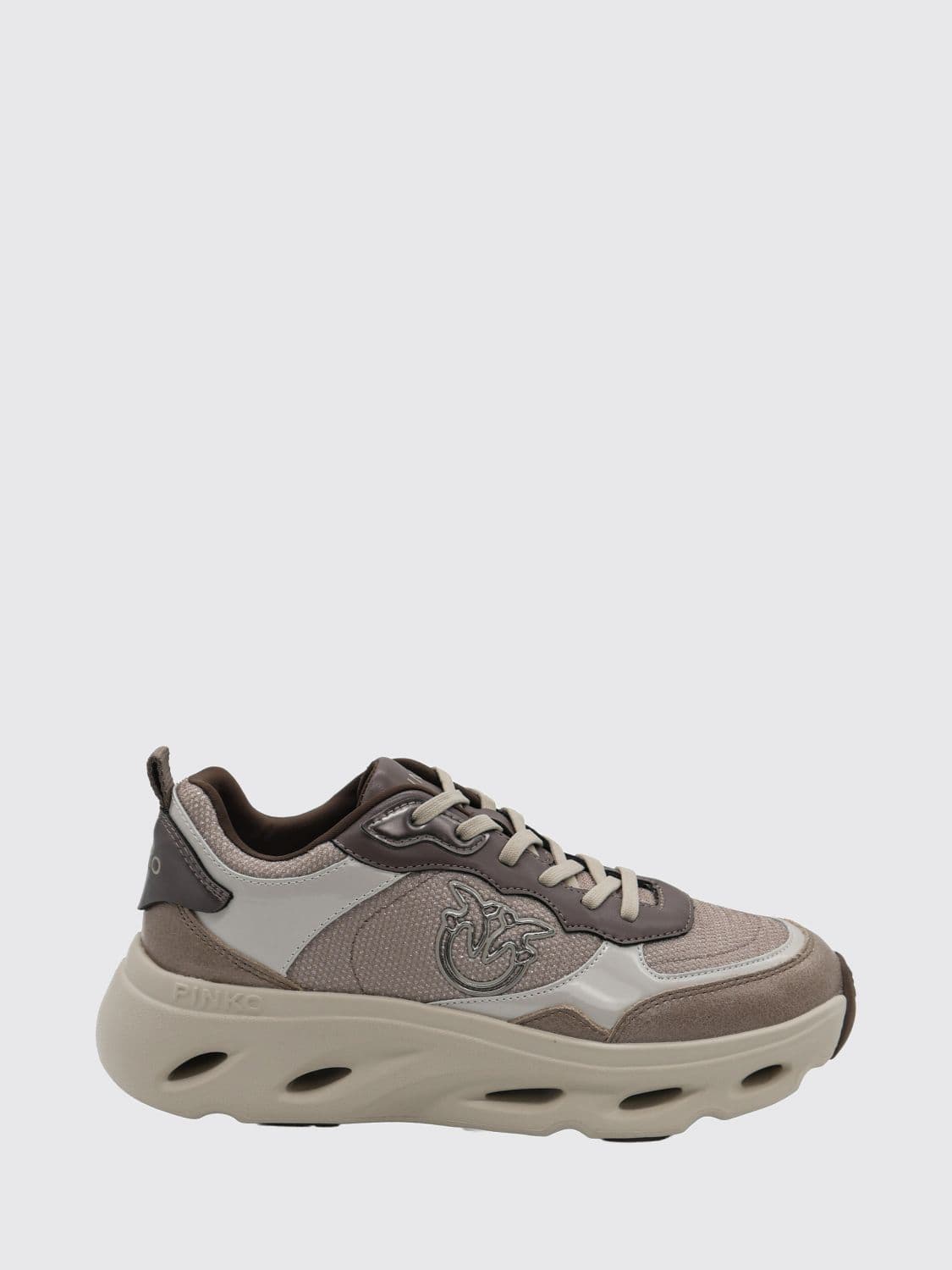 Pinko Platform Sneakers in Leather and Mesh with Love Birds Monogram and Bicolor Design