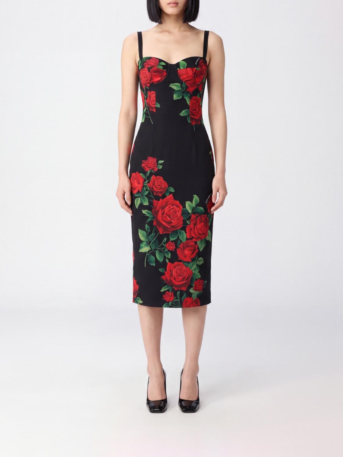 Dolce & Gabbana Floral-Print Satin Bustier Midi Dress