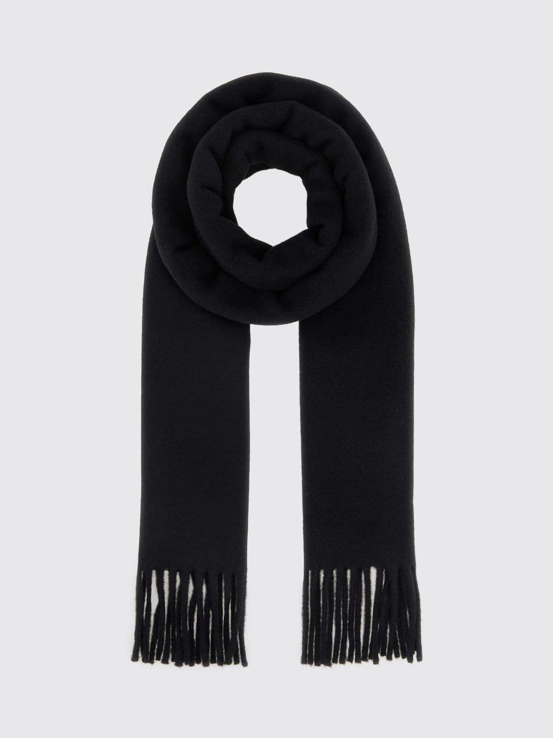 Ami Paris Rectangular Pure Wool Scarf with Logo and Fringed Hem