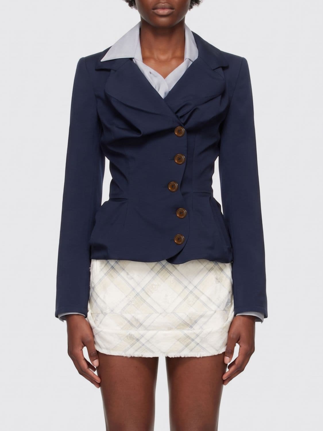 Vivienne Westwood Short Double-Breasted Draped Wool Blazer