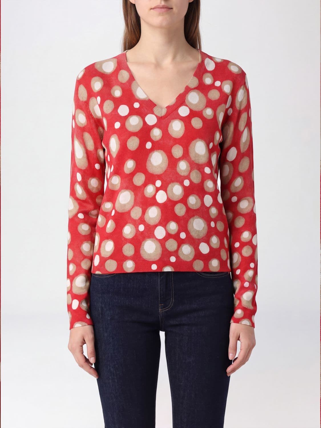 In Bed With You V-Neck Polka Dot Jumper in Pure Wool with Ribbed Trims