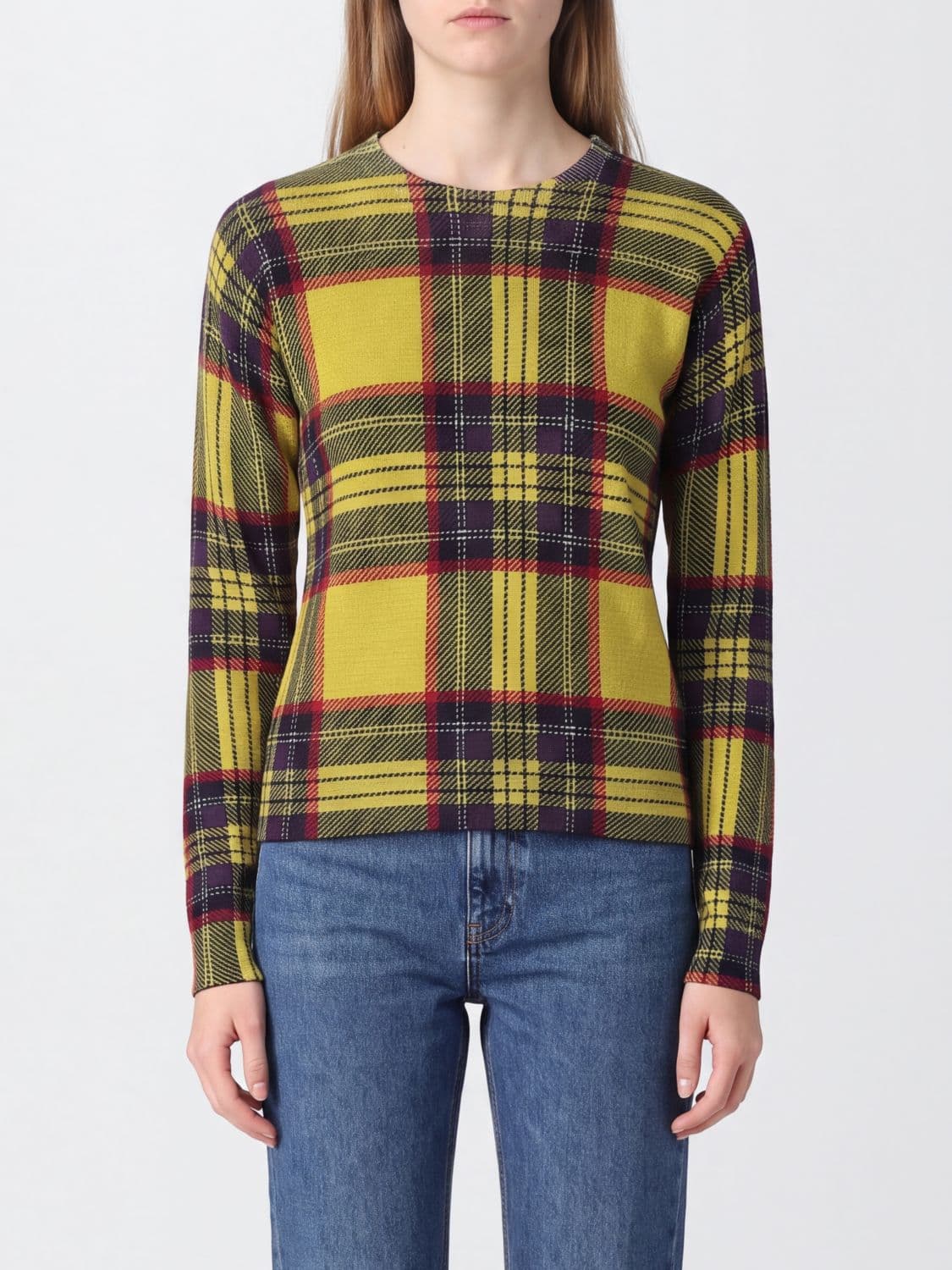 In Bed With You Tartan Wool Crew-Neck Jumper with Ribbed Trims