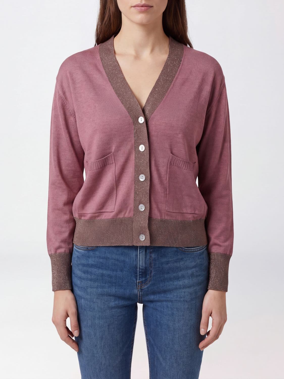 In Bed With You Wool and Lurex V-Neck Cardigan with Dropped Shoulders