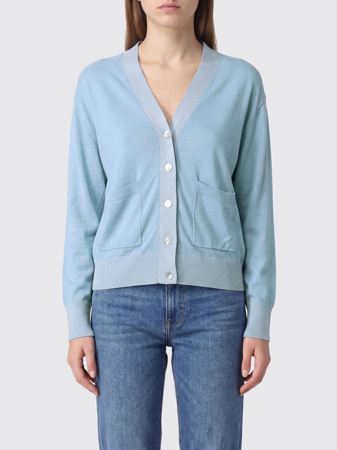 In Bed With You Wool and Lurex V-Neck Cardigan with Dropped Shoulders