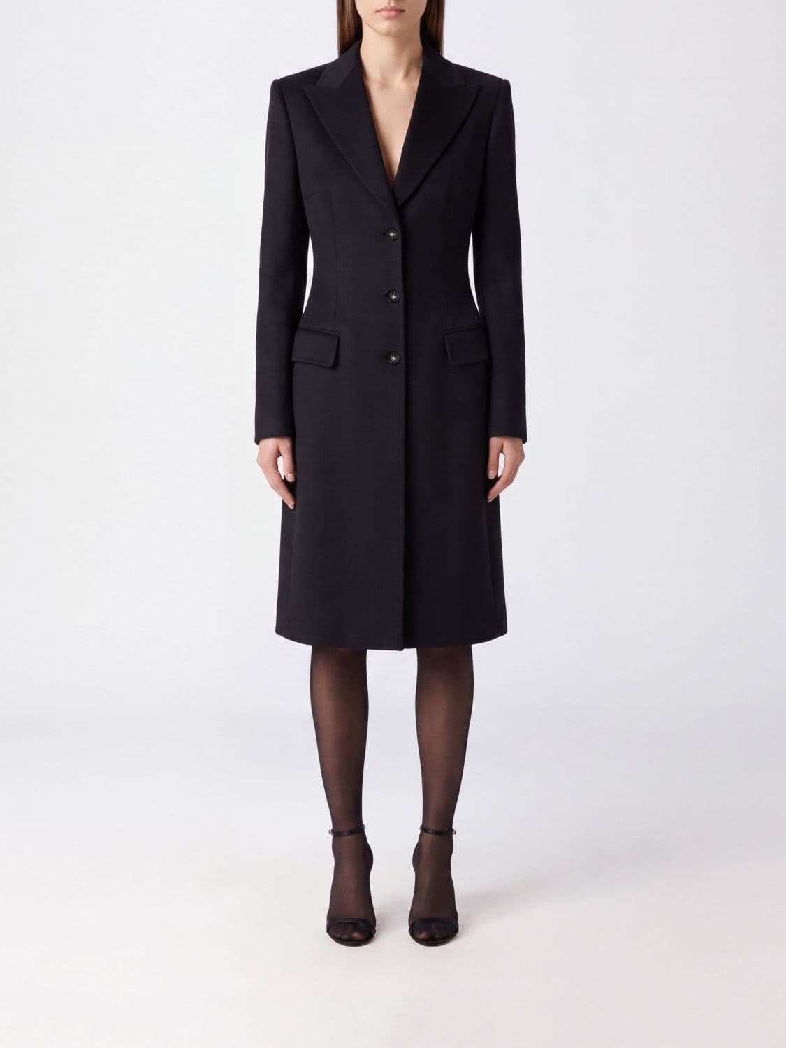 Dolce & Gabbana Long Single-Breasted Coat in Pure Virgin Wool with Classic Lapels