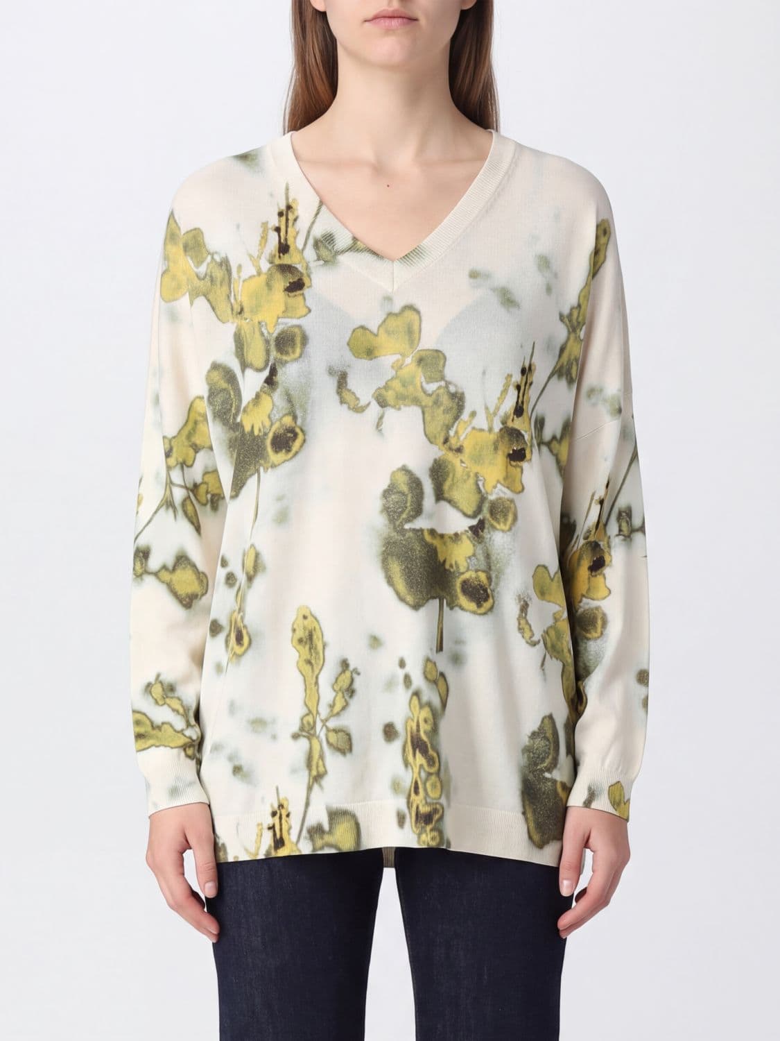 In Bed With You V-Neck Pullover Jumper in Pure Wool with Abstract Print