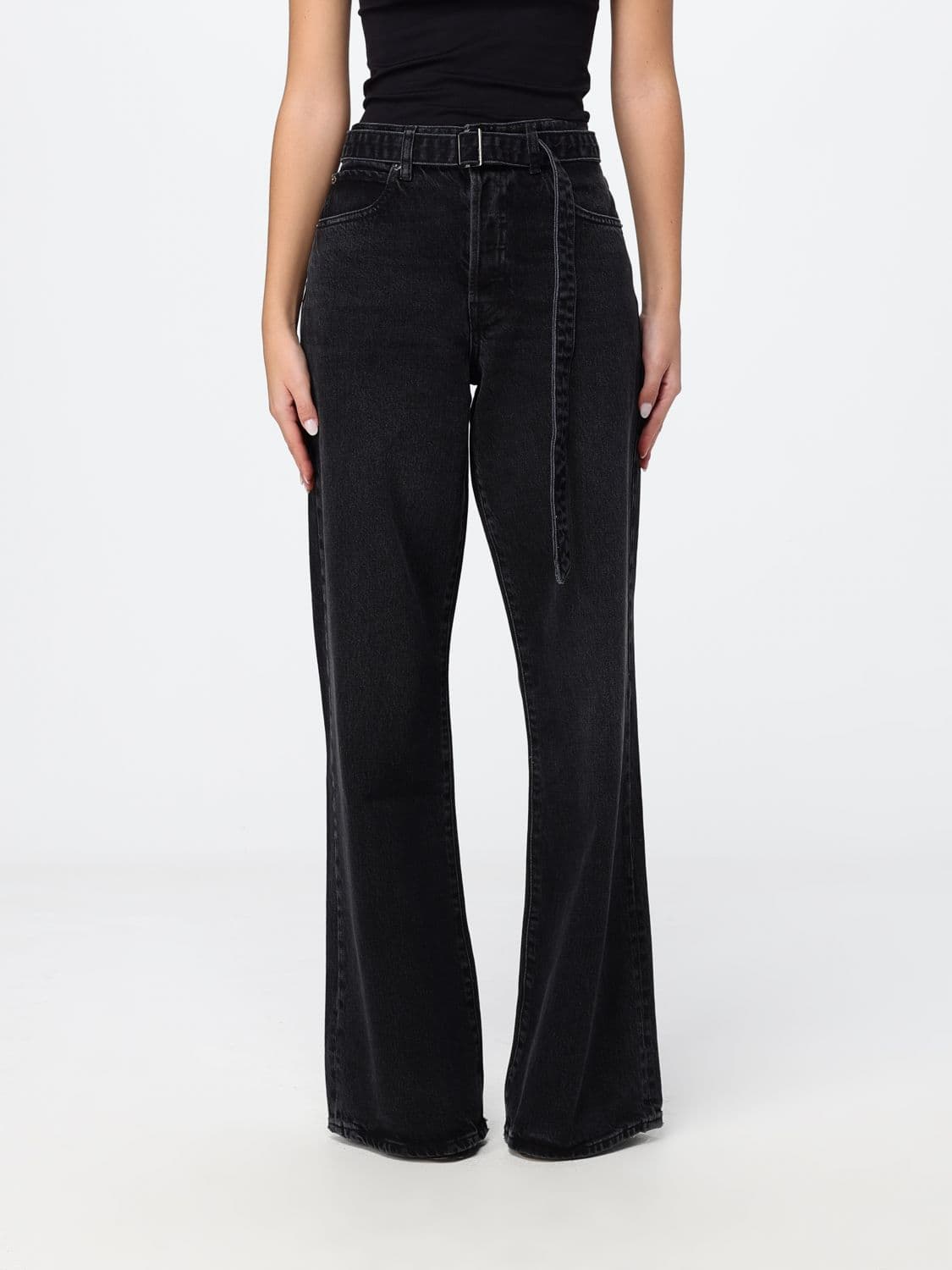 Frame The Belted High-Waisted Wide Leg Jeans in Regenerative Cotton with Belt