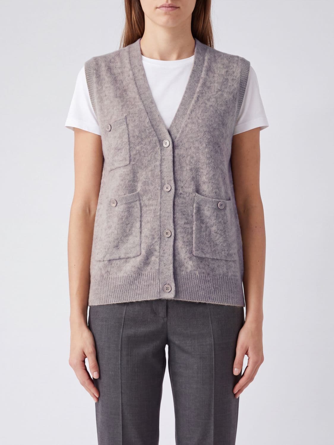 Parosh V-Neck Knitted Vest P. A.R. O.S. H. in Yak and Wool with Patch Pockets