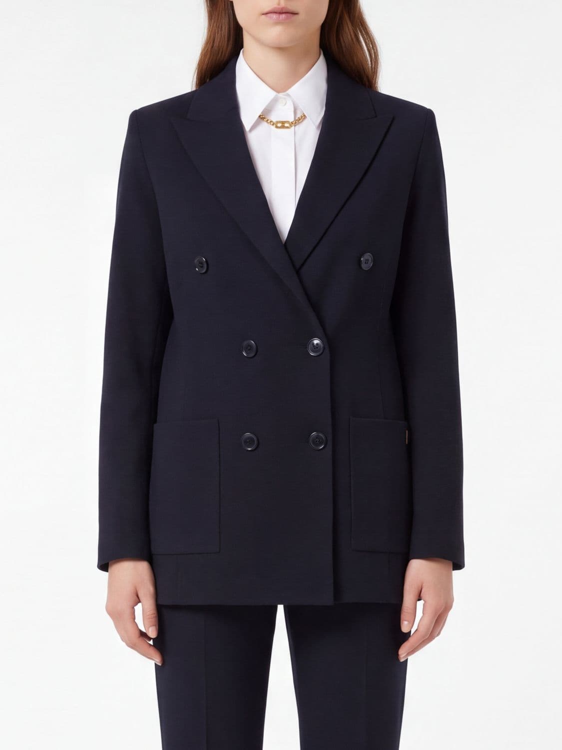 Elisabetta Franchi Double-Breasted Cropped Viscose Blend Blazer with Peak Lapels