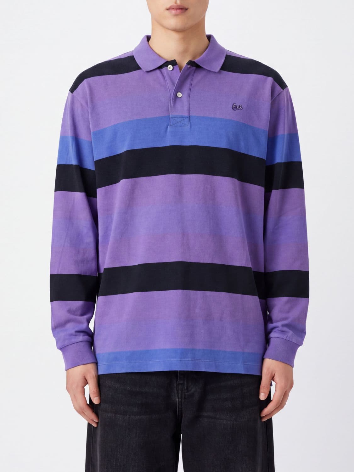 Erl Striped Long-Sleeved Cotton Polo Shirt with Embroidered Logo