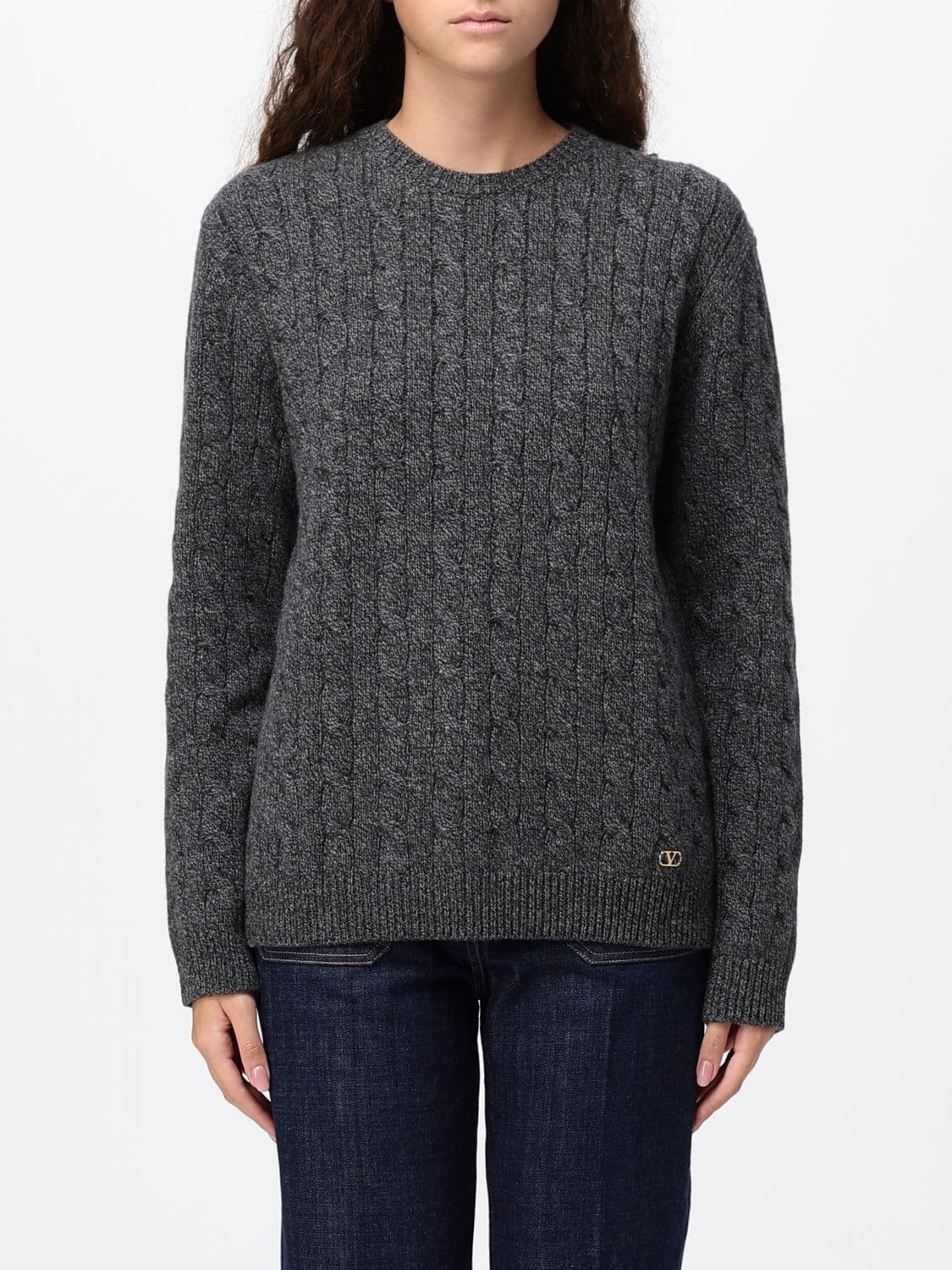 Valentino Garavani Crewneck Jumper in Pure Merino Wool with Applied Logo