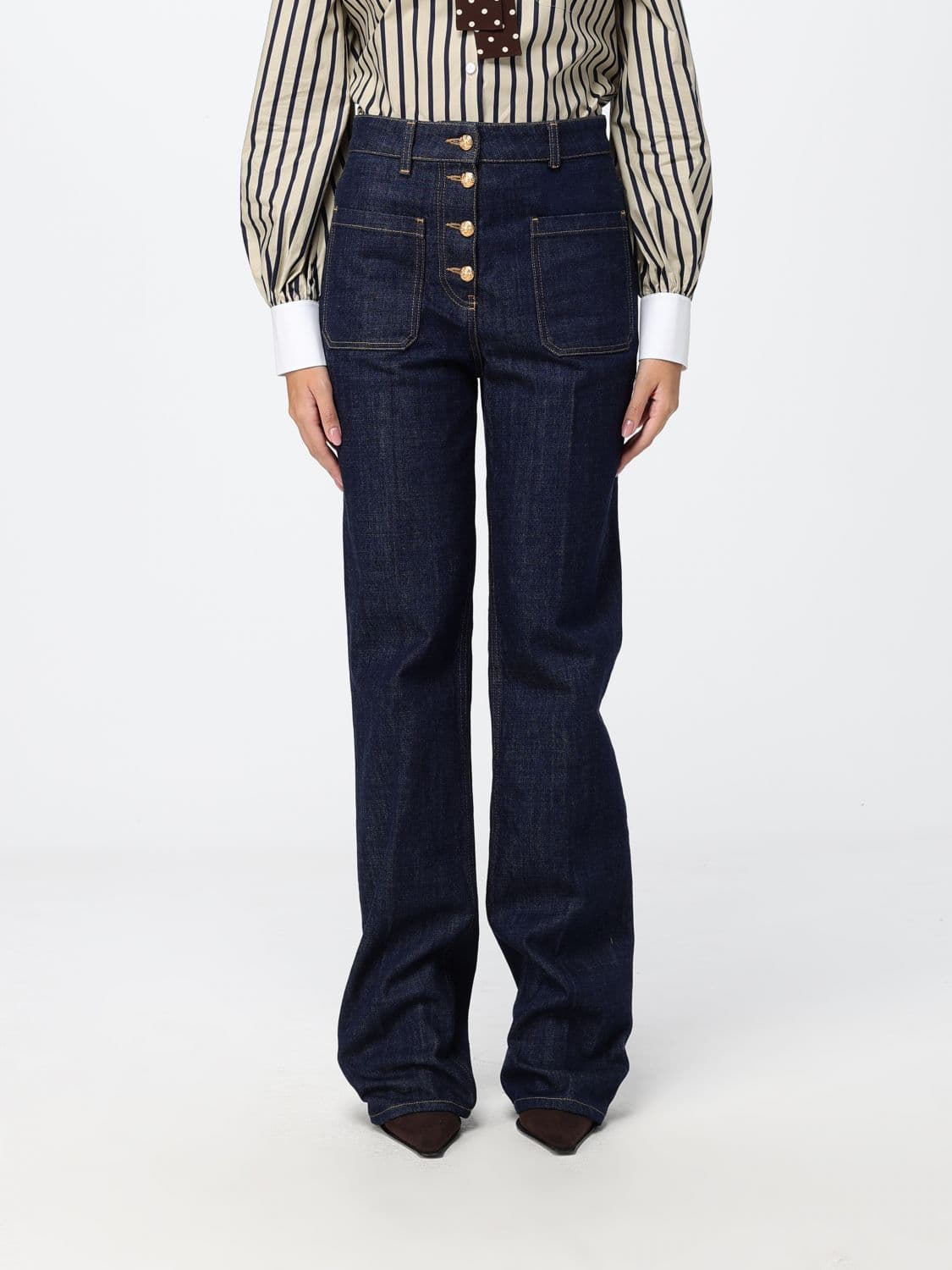 Valentino Garavani High-Waisted Straight Jeans in Blue Cotton Denim