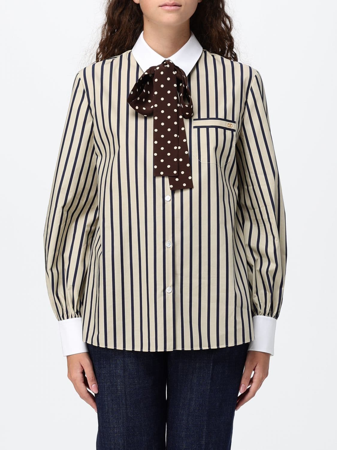 Valentino Garavani Striped Cotton Shirt with Pussy-Bow Collar
