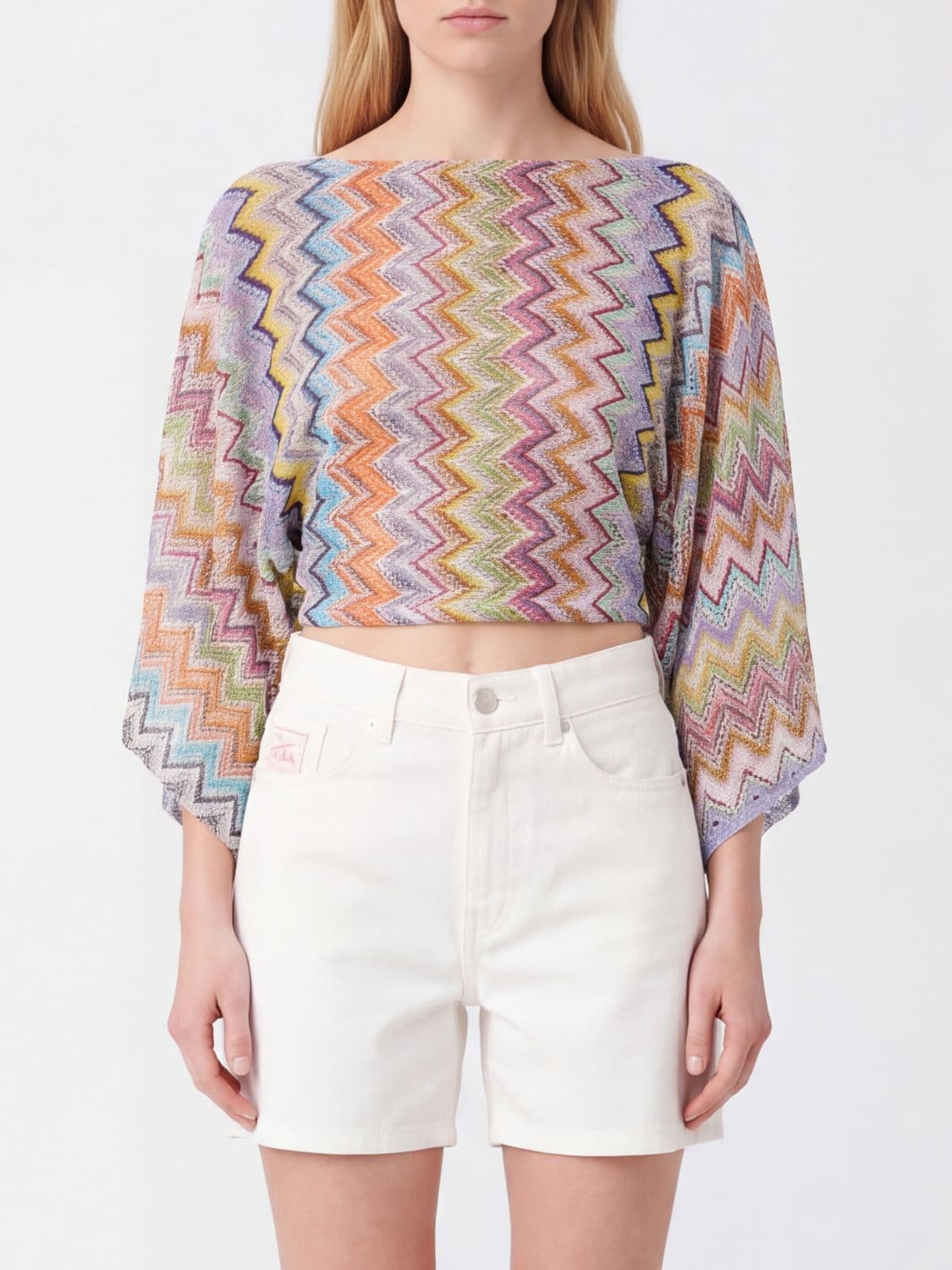 Missoni Cropped Zig Zag Viscose Knit Top with Long Sleeves