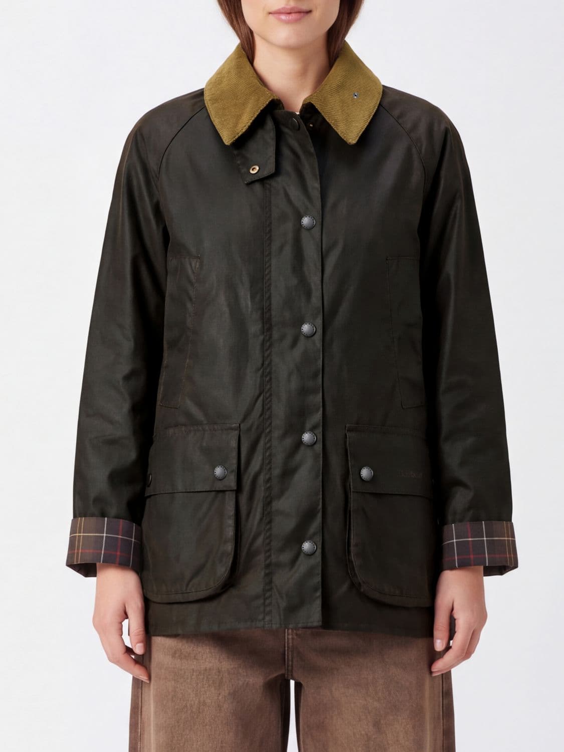 Barbour Bedale Waxed Cotton Jacket with Ribbed Velvet Collar