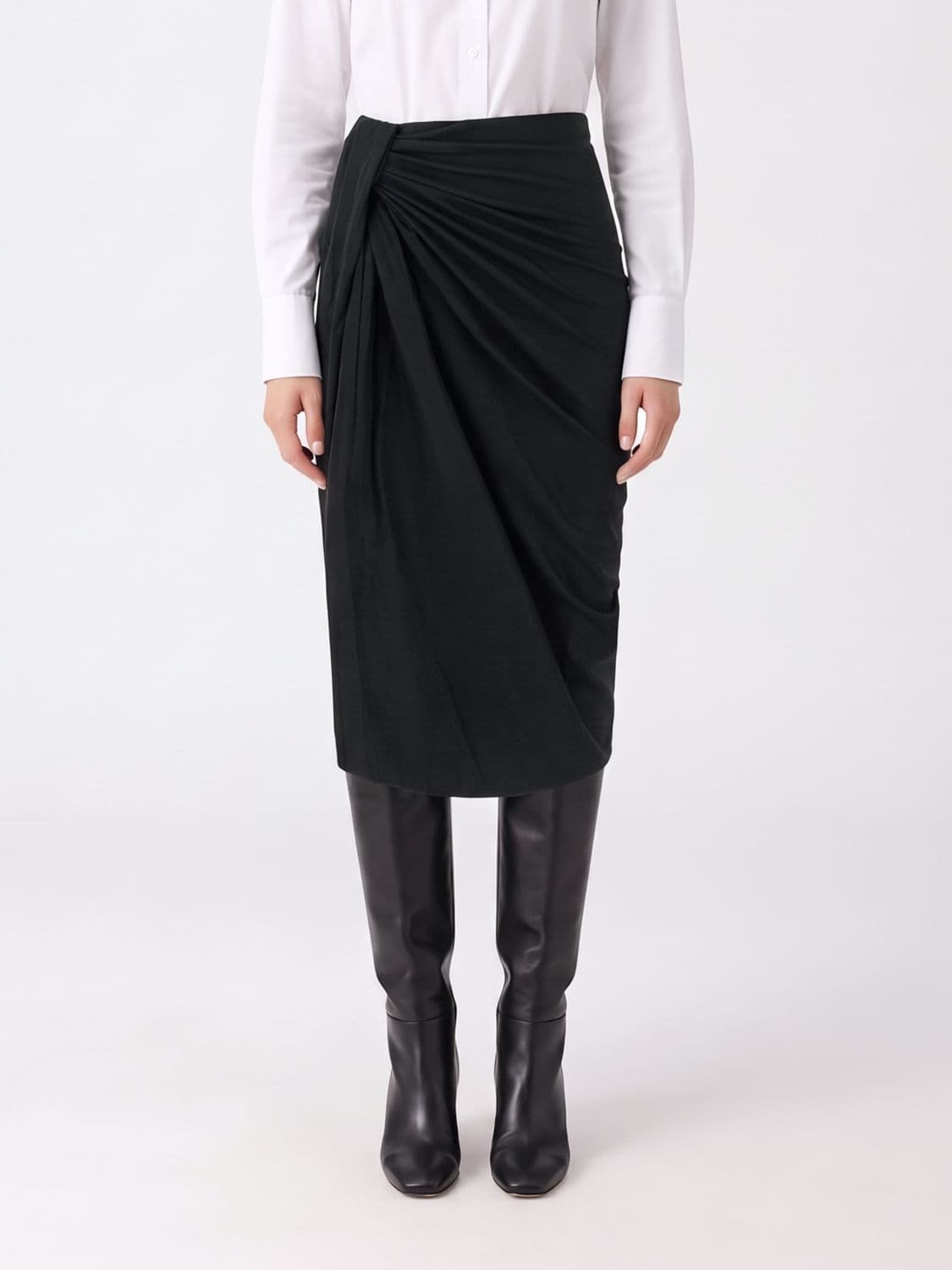 Isabel Marant Etoile Draped Cotton-Blend Slim Fit Midi Pencil Skirt