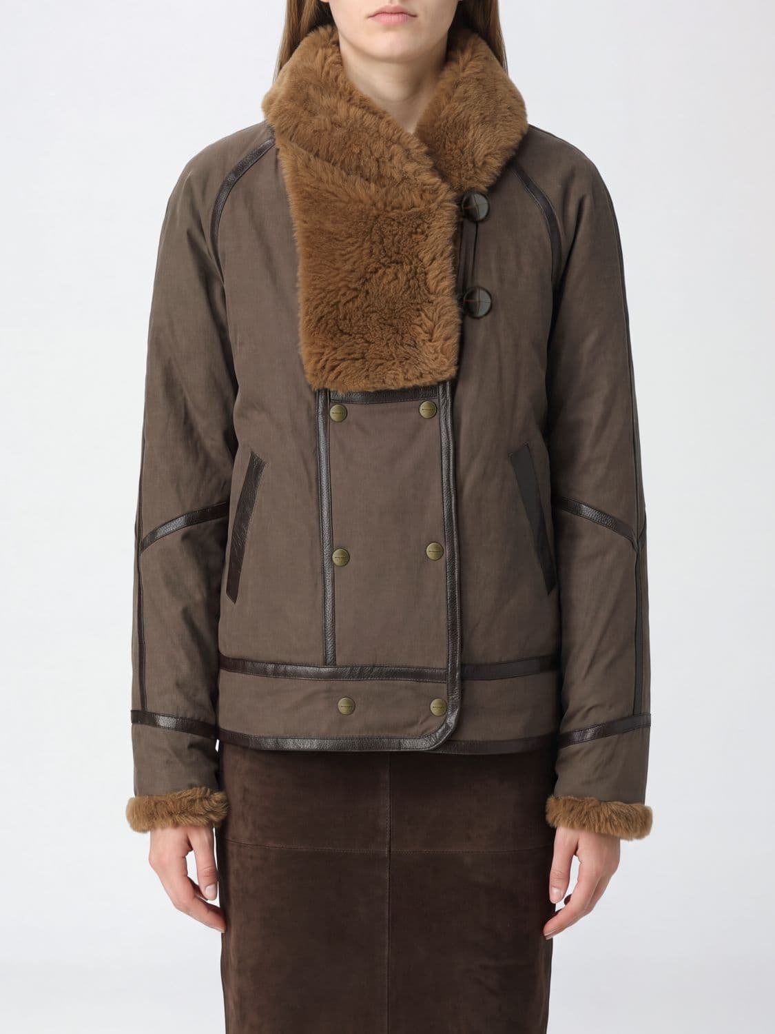 Isabel Marant Etoile Olinka Double-Breasted Faux Fur Jacket with Lapel Collar