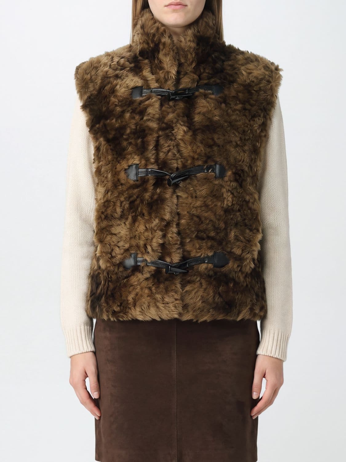 Isabel Marant Etoile Faux Fur Gilet with Funnel Neck and Toggles