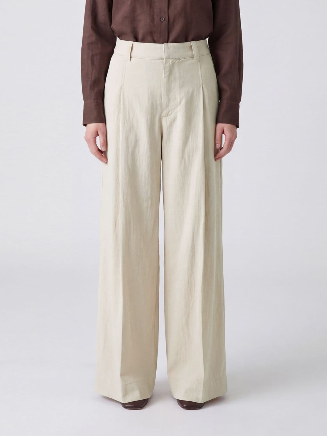 Brunello Cucinelli High-Waisted Stretch Cotton Palazzo Trousers with Monili