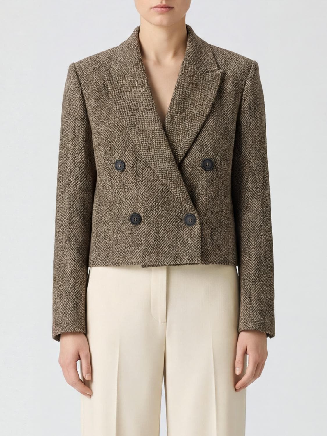 Brunello Cucinelli Double-Breasted Chevron Wool Blazer with Peak Lapels