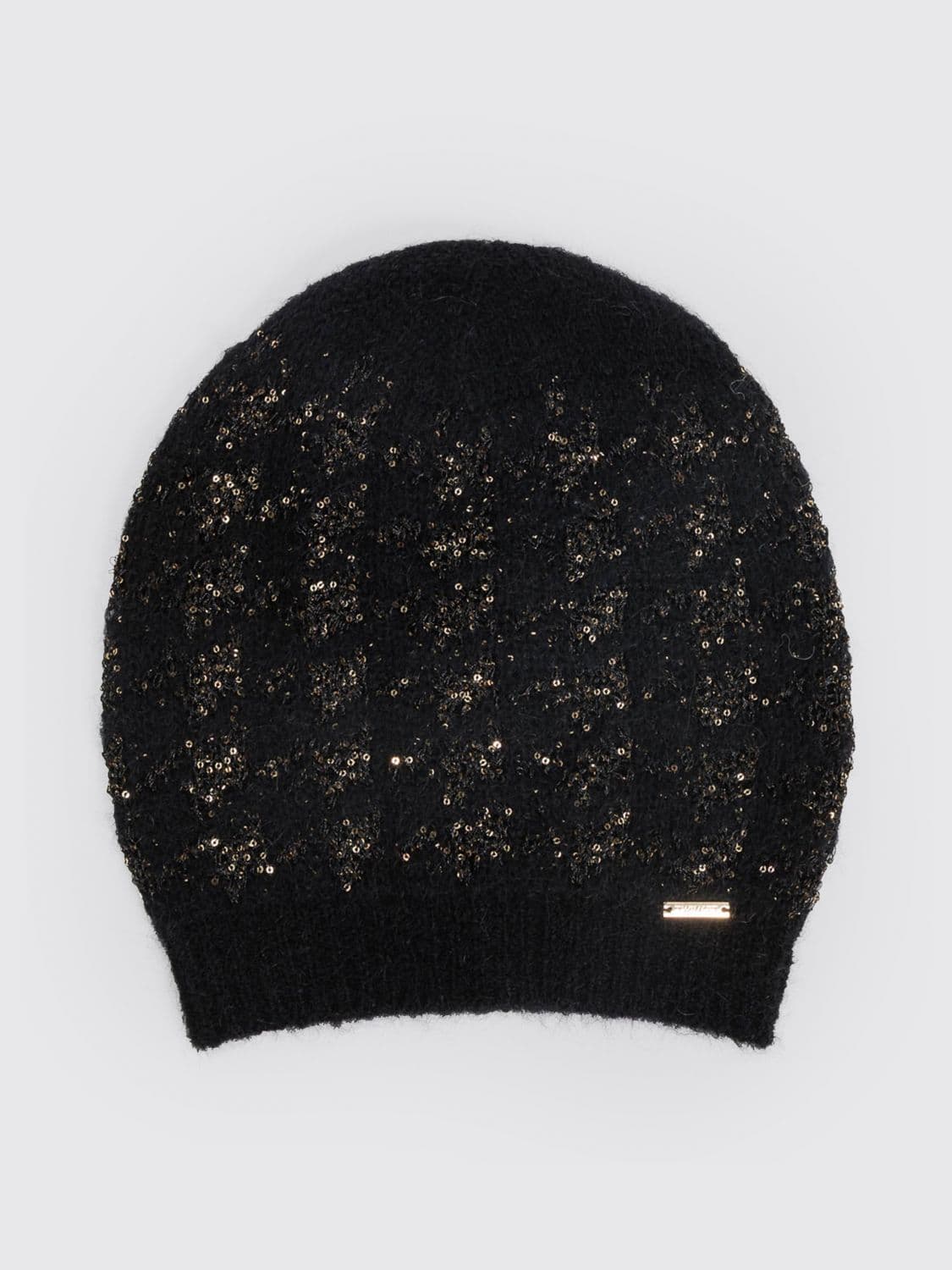 Twinset Lurex Beanie Hat with Sequin Embellishment and Metal Logo