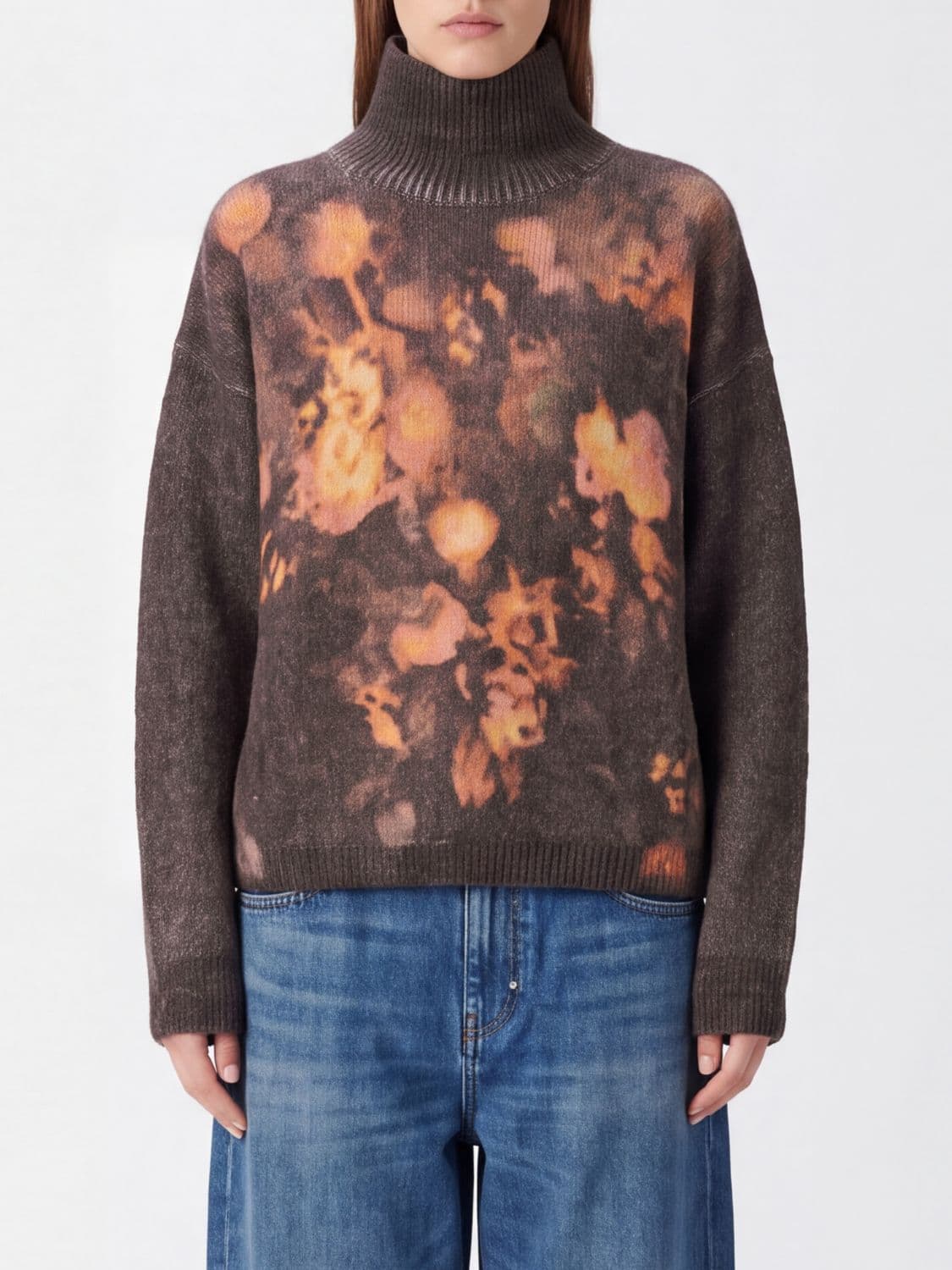 Diesel Abstract Pattern Wool Blend Funnel Neck Jumper with Dropped Shoulders