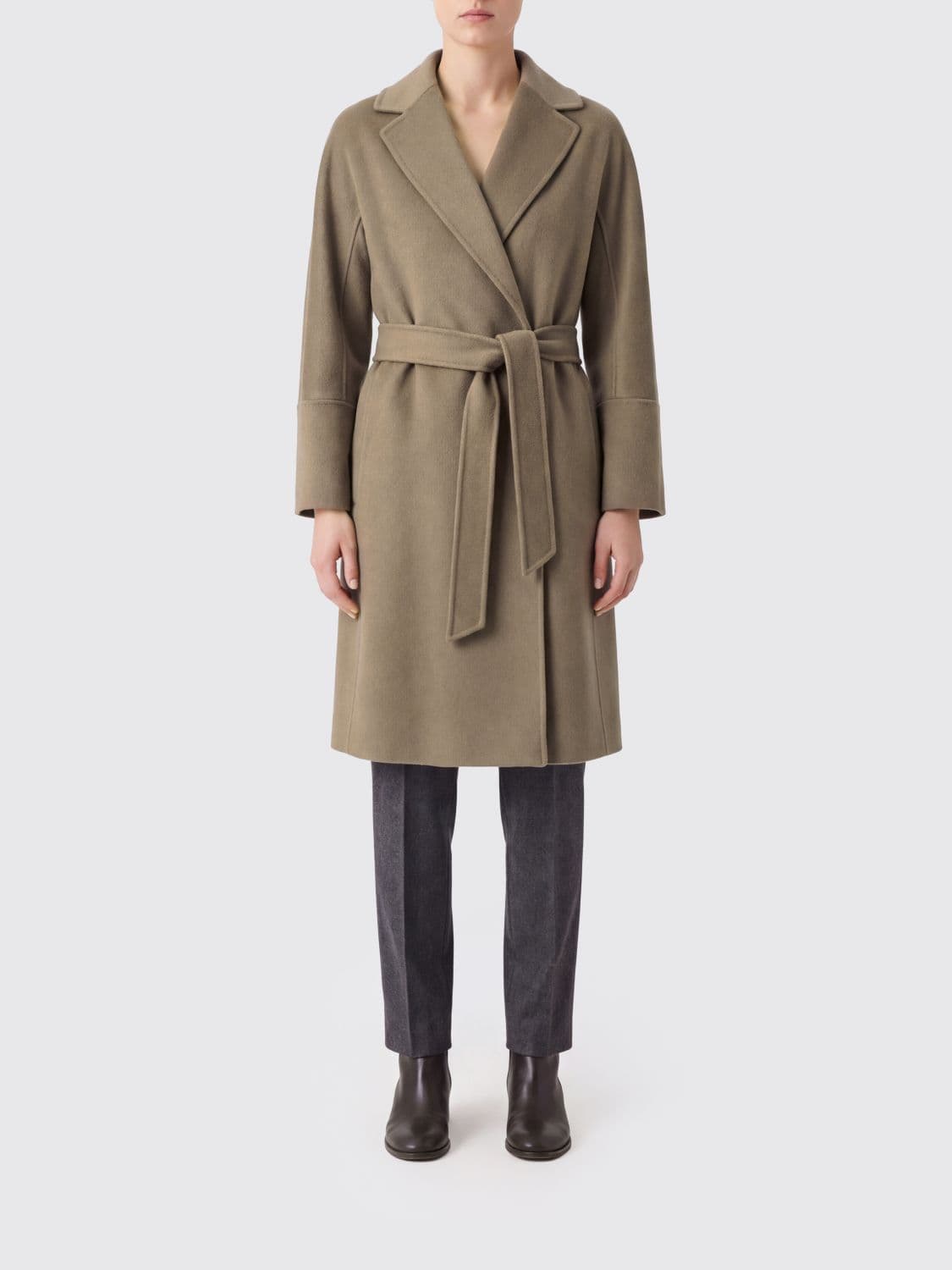 's Max Mara 100% Virgin Wool Robe Coat with Waist Tie Belt