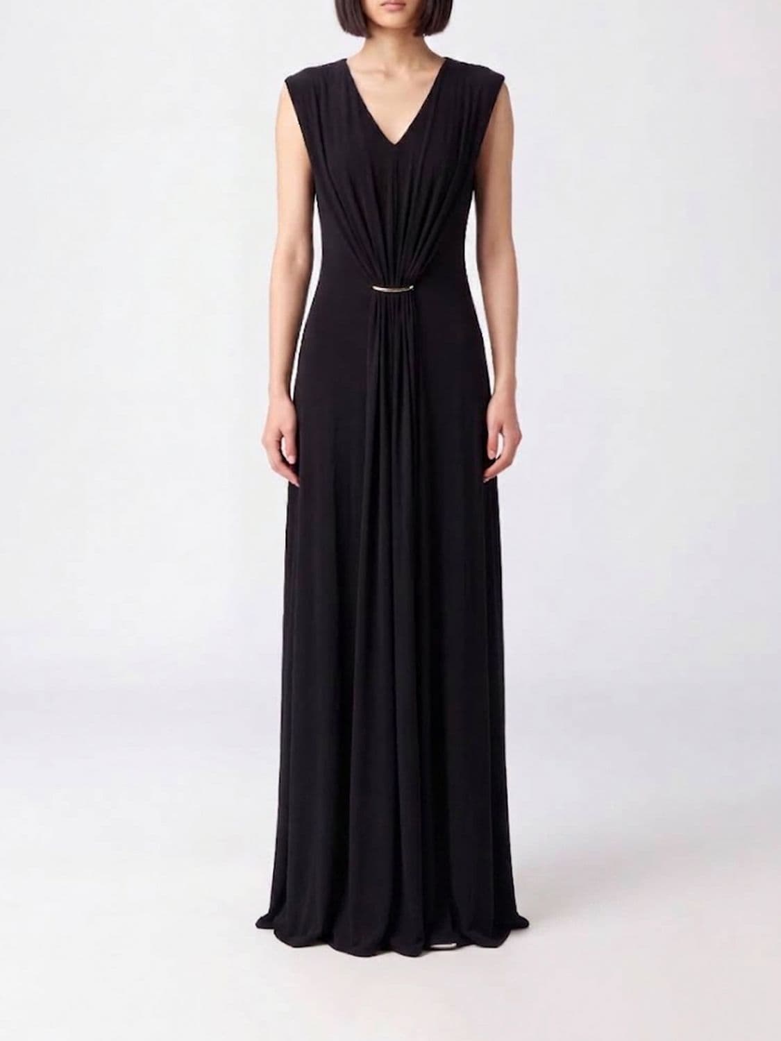 Sportmax Sleeveless Jersey Evening Gown with V-Neck and Draped Waist
