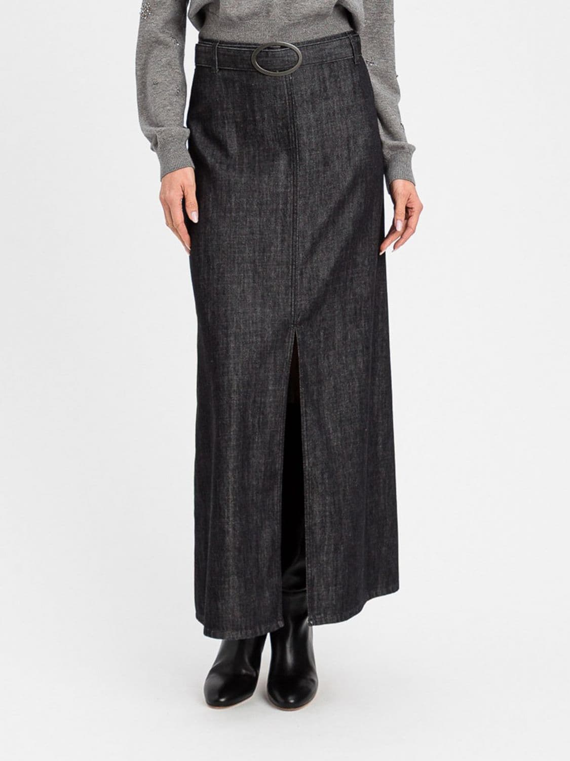 Actitude Twinset High-Waisted Denim Long Pencil Skirt with Slit