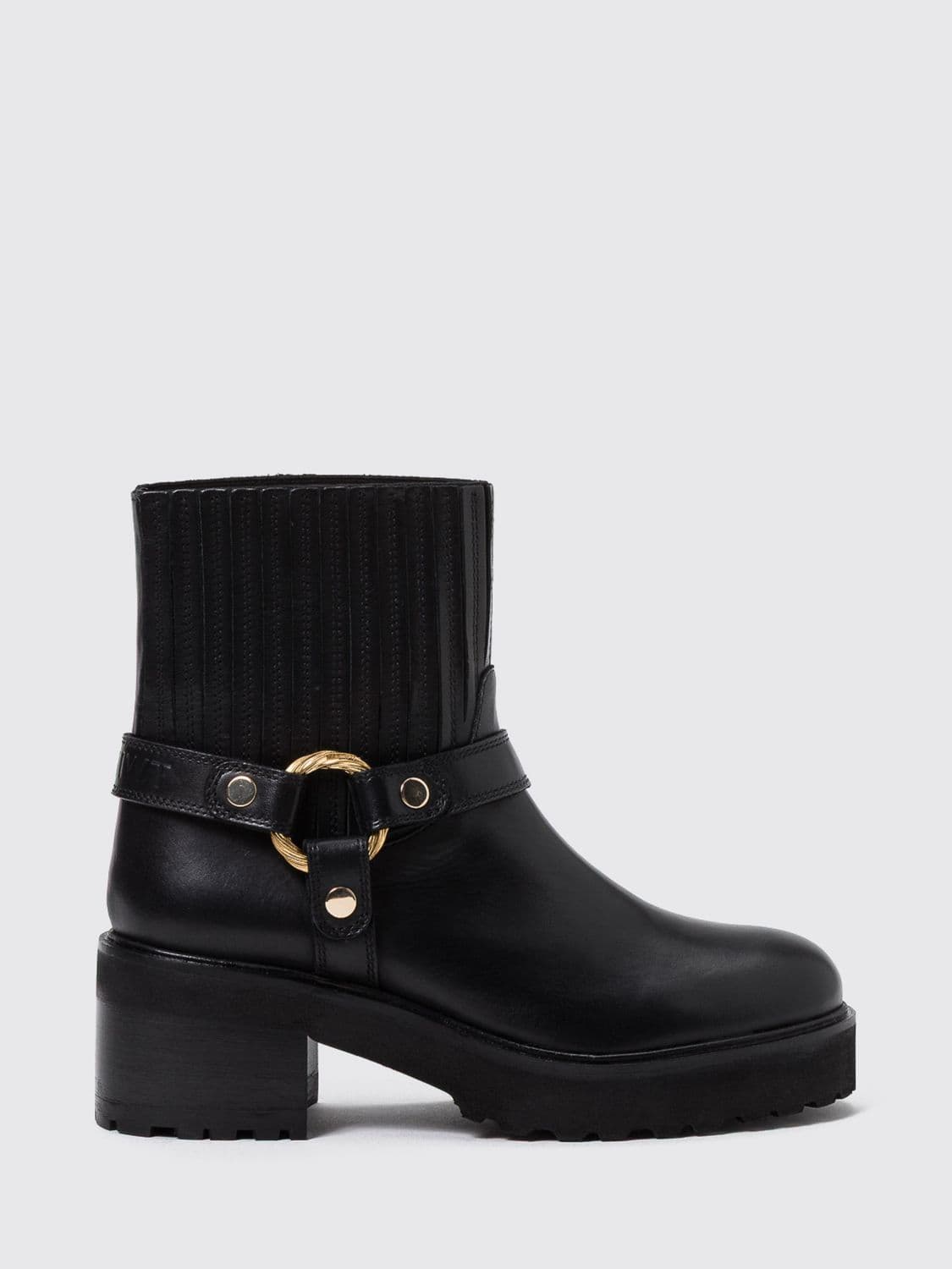 Twinset Smooth Leather Chelsea Biker Boots with Elasticated Ankle and Ring