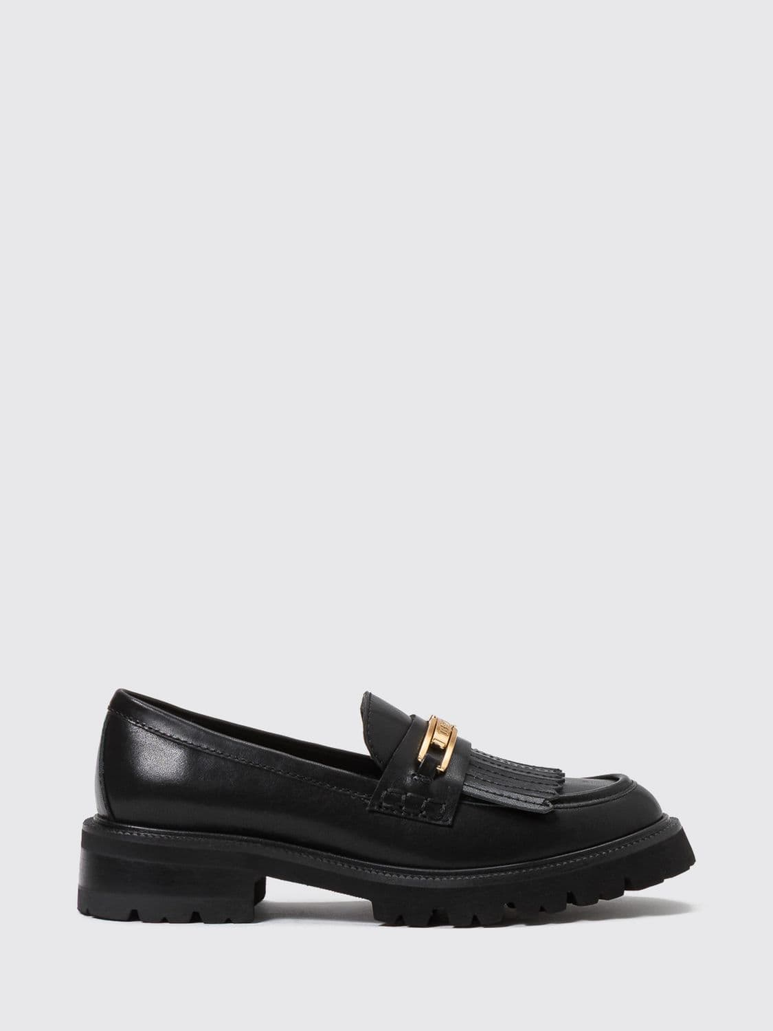Twinset Smooth Leather Penny Loafers with Fringes and Lug Sole