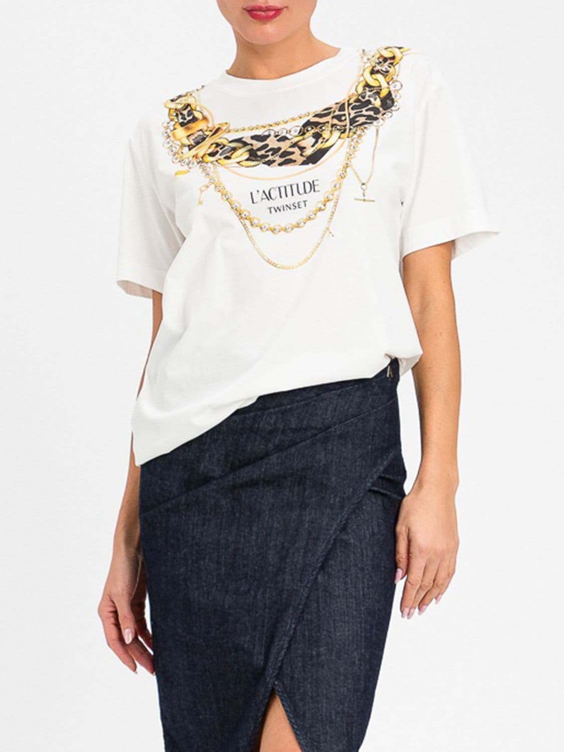 Actitude Twinset Graphic Print and Logo Cotton T-Shirt