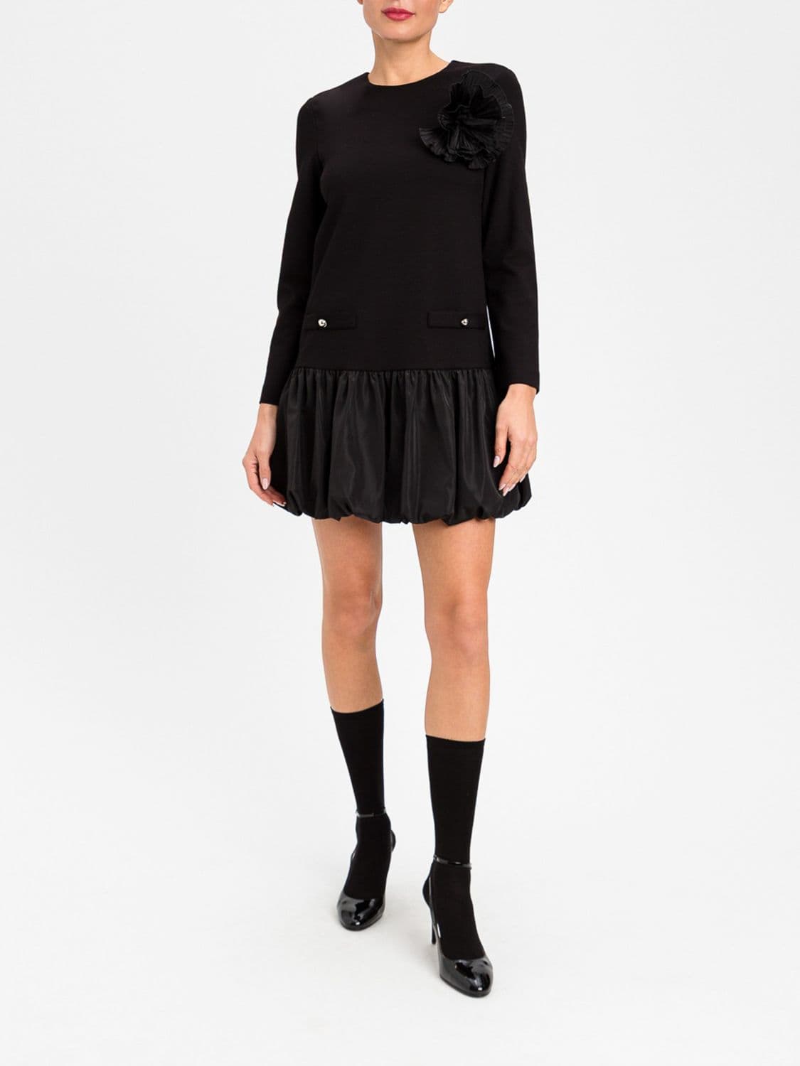 Actitude Twinset Knit Balloon Mini Dress with Flower Application