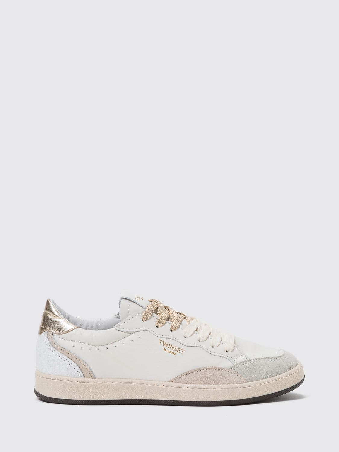 Twinset Low-Top Sneakers in Smooth and Suede Leather with Lettering Logo