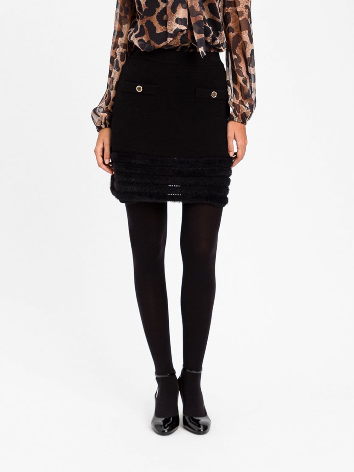 Actitude Twinset Wool Blend Knit Pencil Mini Skirt with Fringes