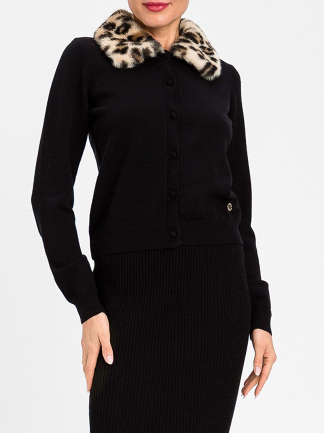 Actitude Twinset Viscose Blend Cardigan with Faux Fur Collar