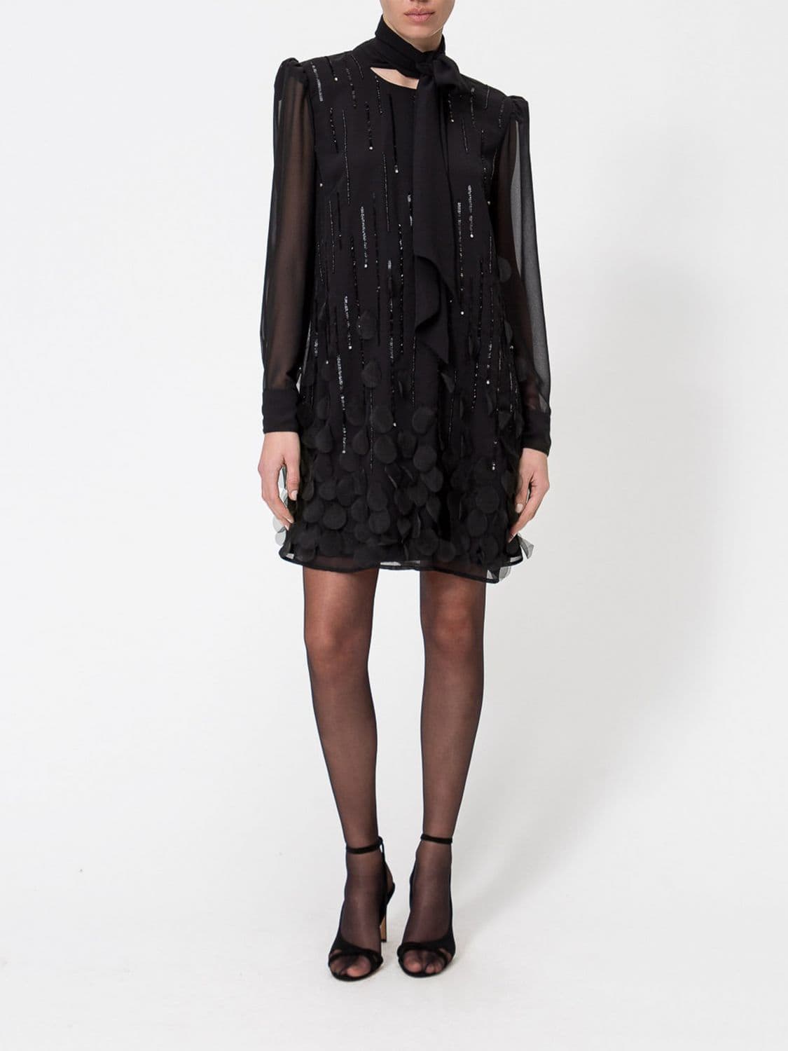 Actitude Twinset Ceremony Mini Dress with Scarf Neck and Sequins