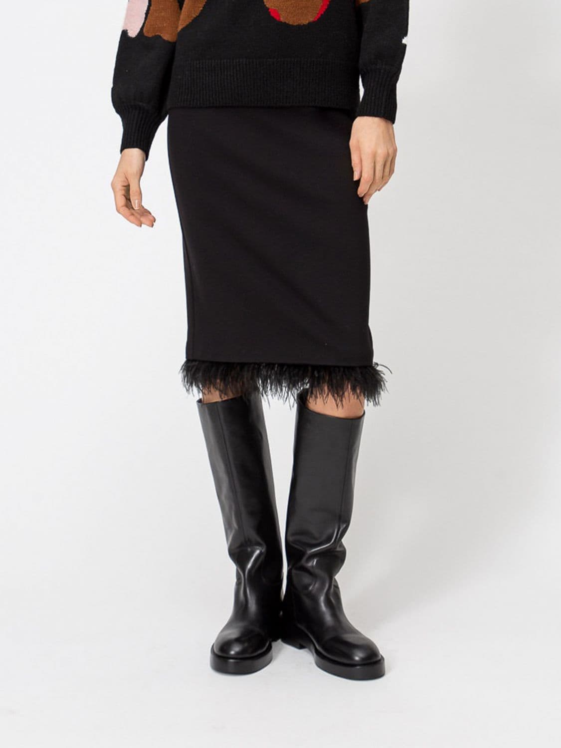 Actitude Twinset High-Waisted Viscose Midi Pencil Skirt with Feathers