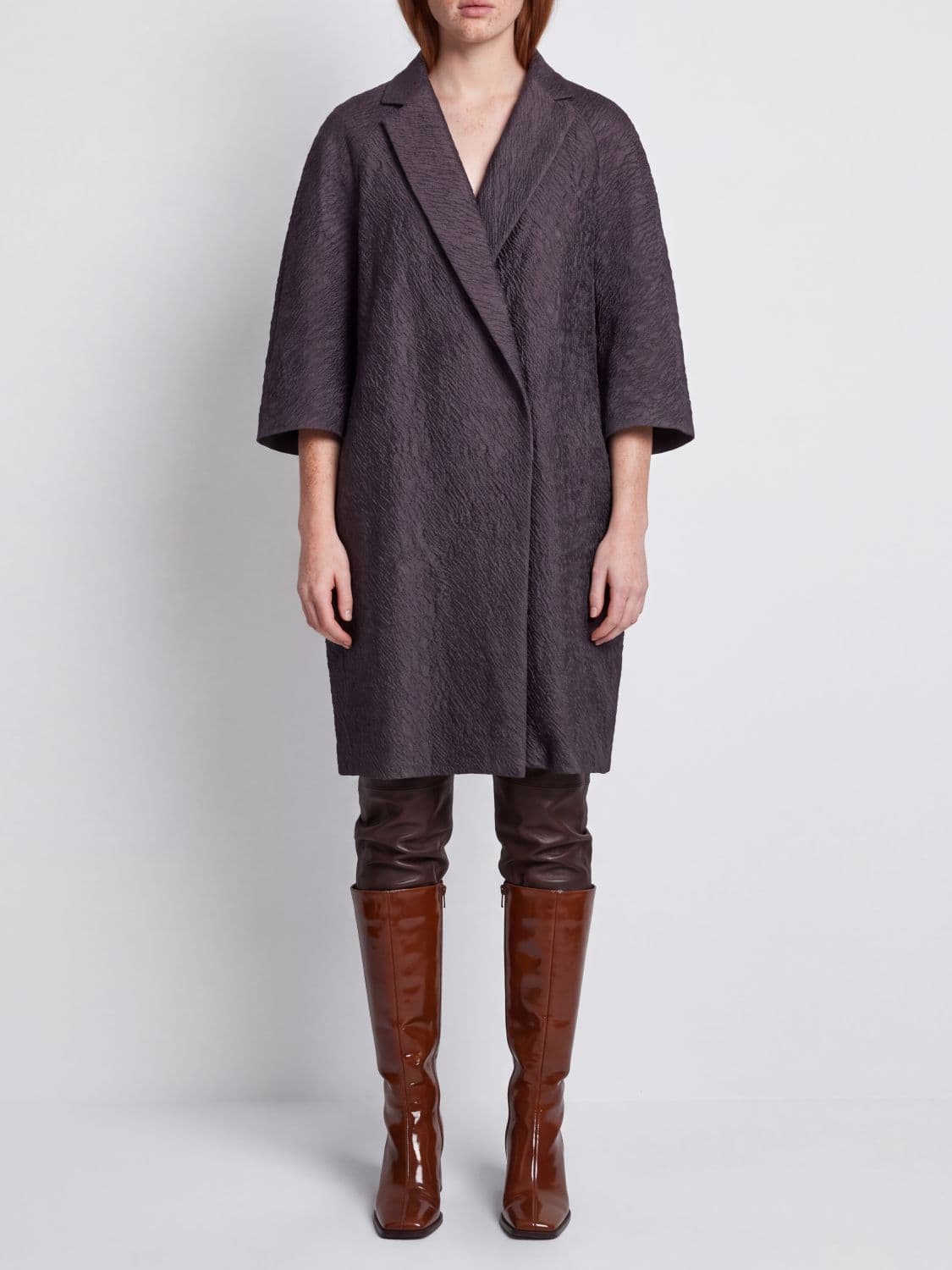 Max Mara Knee-Length Double-Breasted Wool Blend Coat with Short Sleeves