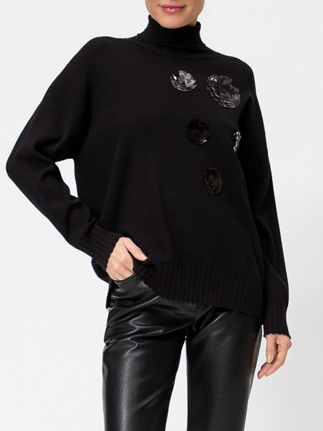 Actitude Twinset Sequin-Embellished Viscose Blend Turtleneck Jumper