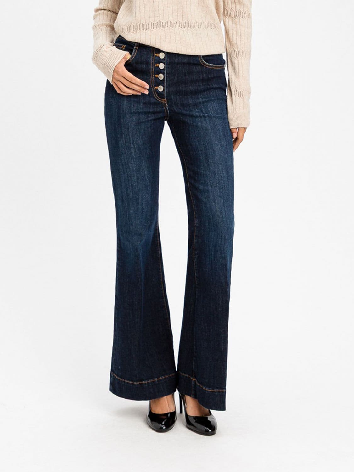 Actitude Twinset High-Waisted Flared Jeans in Stretch Cotton Denim