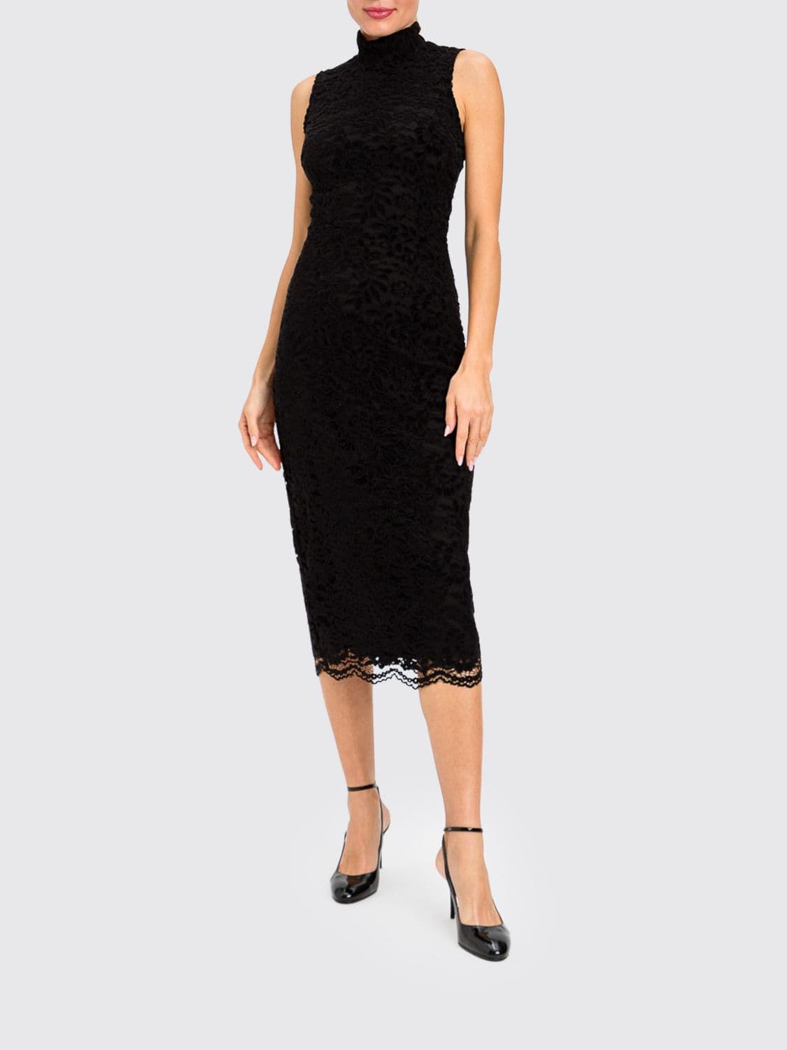 Actitude Twinset Off-the-Shoulder High-Neck Lace Midi Sheath Dress